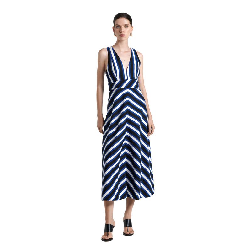Cue Linen Blend Bold Stripe Midi Dress image number 0